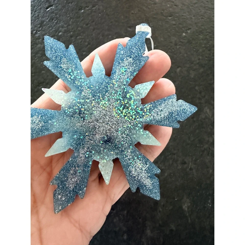 Blue Glitter Resin Snowflake‎ Ornament Silver Holographic Winter Holiday Decor